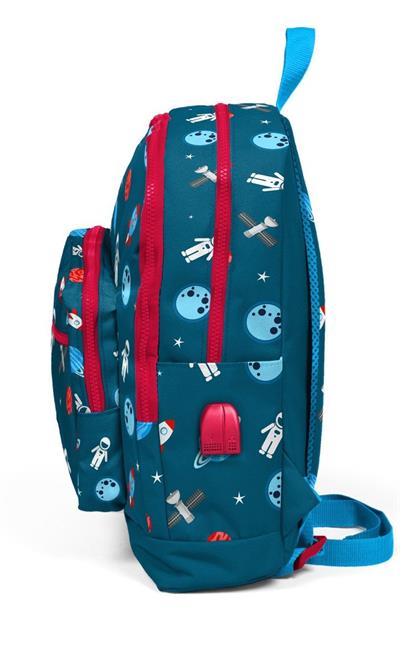 Dört Gözlü Erkek Çocuk İlkokul Çantası - Astronot Baskılı - USB+AUX Soketli