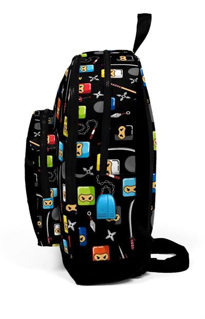 Dört Gözlü Erkek Çocuk İlkokul Çantası - Ninja Baskılı - USB+AUX Soketli