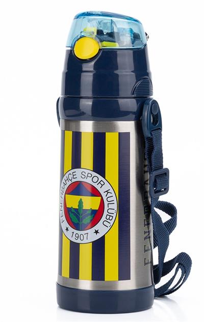 Fenerbahçe Efsane Çubuklu 425 ml Pipetli Çelik Matara/Termos
