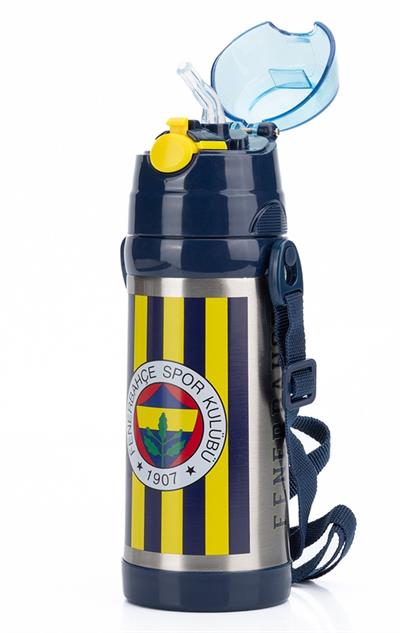 Fenerbahçe Efsane Çubuklu 425 ml Pipetli Çelik Matara/Termos