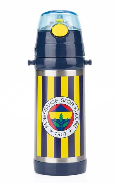 Fenerbahçe Efsane Çubuklu 425 ml Pipetli Çelik Matara/Termos