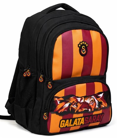 Galatasaray Dört Bölmeli Erkek Çocuk GS Aslan Baskılı Siyah - Kırmızı Okul Sırt Çantası - 26568