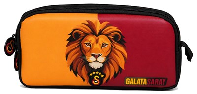 Galatasaray İki Gözlü Erkek Çocuk Aslan Baskılı Sarı - Kırmızı Okul Kalem Çantası/Kalemlik - 26565
