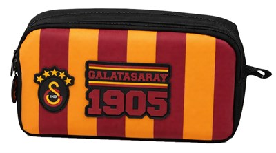 Galatasaray İki Gözlü Erkek Çocuk Galatasaray Baskılı Siyah - Sarı - Kırmızı Okul Kalem Çantası/Kalemlik - 26928