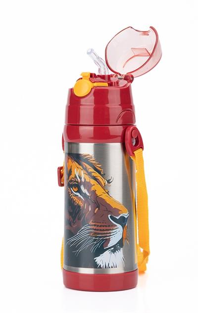 Galatasaray Leon 425 ml Silikon Pipetli Taşıma Asklı Çelik Matara/Termos