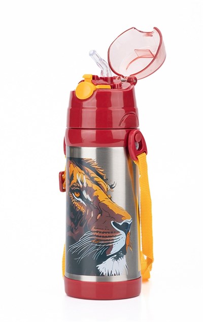 Galatasaray Leon 425 ml Silikon Pipetli Taşıma Asklı Çelik Matara/Termos