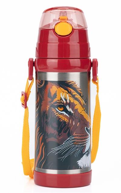 Galatasaray Leon 425 ml Silikon Pipetli Taşıma Asklı Çelik Matara/Termos