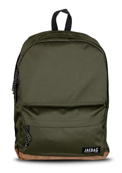 Jacbag Campus-Deri Tabanlı Üç Bölmeli Haki Yeşil Sırt Çantası (Okul, Günlük, Seyahat)