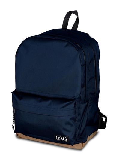 Jacbag Campus-Deri Tabanlı Üç Bölmeli Lacivert Sırt Çantası (Okul, Günlük, Seyahat)