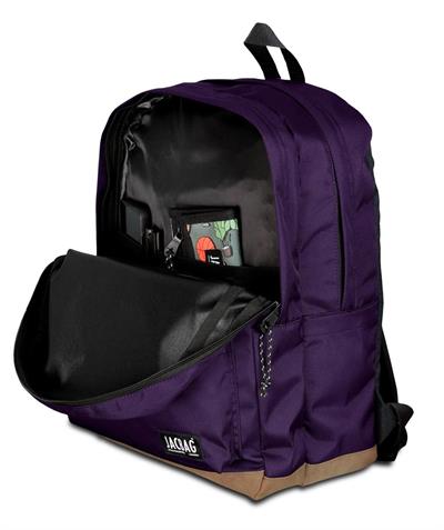 Jacbag Campus-Deri Tabanlı Üç Bölmeli Mor Sırt Çantası (Okul, Günlük, Seyahat)