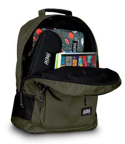 Jacbag Student Üç Bölmeli Haki Yeşil Çocuk Genç Yetişkin Sırt Çantası - Okul, Günlük Seyahat