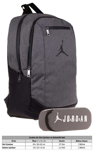 Jordan Air Arizona Okul Sırt Çantası ve Özel Bölmeli Organizer Kalemlik Seti - Erkek - Gri