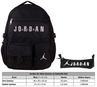 Jordan Air Brooklyn Black Siyah İkili Sırt Çantası ve Kalemlik Seti - Erkek Çocuk - SETJA-Q3180C