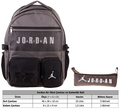 Jordan Air Brooklyn Grey Gri İkili Sırt Çantası ve Kalemlik Seti - Erkek Çocuk - SETJA-Q3182C