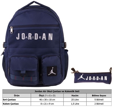 Jordan Air Brooklyn Navy Blue Lacivert İkili Sırt Çantası ve Kalemlik Seti - Erkek Çocuk - SETJA-Q3184C