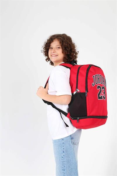 Jordan Air Chicago Kırmızı Üç Gözlü Jordan 23 Yazılı  Okul ve Günlük Sırt Çantası - Kız - Q3134