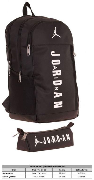 Jordan Air Nevada İkili Çanta Seti - Dört Bölmeli Sırt Çantası ve Üçgen Kalemlik - Siyah - Erkek