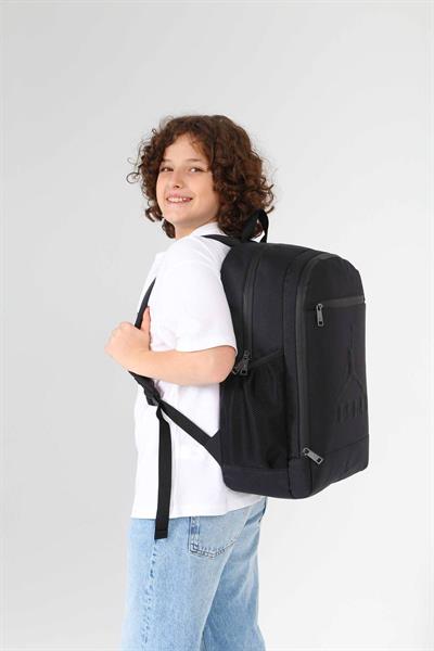 Jordan Air Vermont Siyah Üç Bölmeli Kabartmalı Okul Sırt Çantası - Q3140