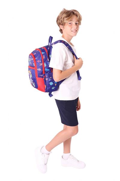 Kauıkko Kids Lacivert Kırmızı Astronot Baskılı Erkek Çocuk Okul Çantası - L5267 - Dört Gözlü