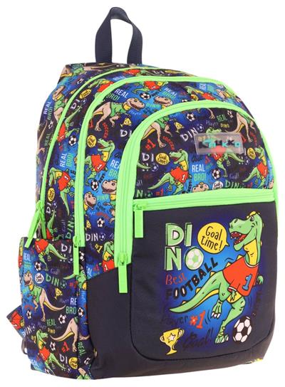 Kauıkko Kids Siyah Yeşil Dinazor Baskılı Erkek Çocuk Okul Çantası - L5266 - Dört Gözlü