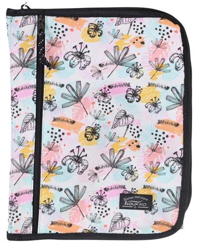 Kaukko A - Forganizer Laptop, Tablet ve Kalemler İçin Dosya Çanta - Siyah Pembe - Çiçekler - K2346