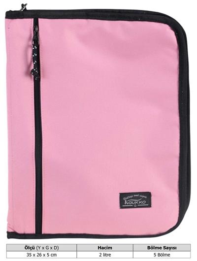 Kaukko A - Forganizer Laptop, Tablet ve Kalemler İçin Dosya Çanta - Pembe - Tek Renk - K2350