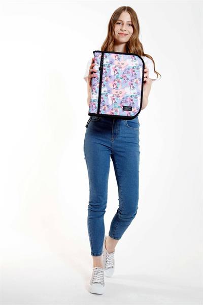 Kaukko A - Forganizer Laptop, Tablet ve Kalemler İçin Dosya Çanta - Mor Siyah - Yüzler - K2345