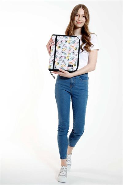 Kaukko A - Forganizer Laptop, Tablet ve Kalemler İçin Dosya Çanta - Siyah Pembe - Çiçekler - K2346