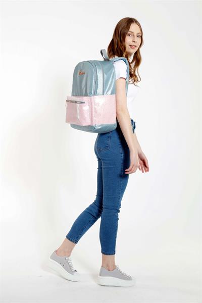 Kaukko Amazing Üç Gözlü Kız Simli Gri Okul Sırt Çantası - Ortaokul, Lise