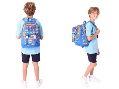 Kaukko Armalı Dinazor Desenli Okul Çantası + Kalemlik Seti (L5278+L8278) Erkek Çocuk - Mavi
