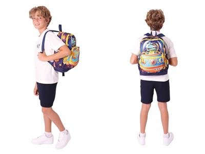 Kaukko Astronot Dinazor Baskılı Erkek Çocuk Okul Çantası ve Thermo Beslenme Çantası Seti - Mavi Sarı (L5273+L7273)