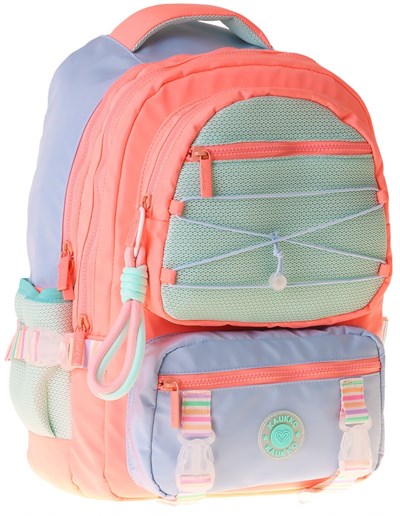 Kaukko Beş Gözlü Mesh Salmon Kız Çocuk Pembe - Yeşil Okul ve Günlük Sırt Çantası - K1853