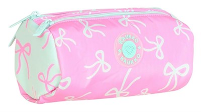 Kaukko Bow Pembe Yeşil Kız Çocuk Fiyonk Desenli Okul Kalem Çantası - Üç Bölmeli - K1878