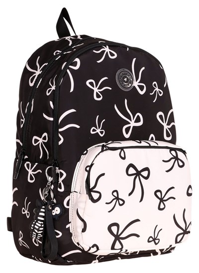 Kaukko Bow Siyah Beyaz Fiyomk Desenli Okul Çantası K1885