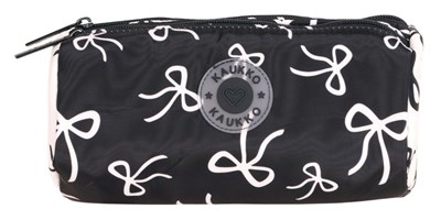 Kaukko Bow Siyah Beyaz Kız Çocuk Fiyonk Desenli Okul Kalem Çantası - Üç Bölmeli - K1887