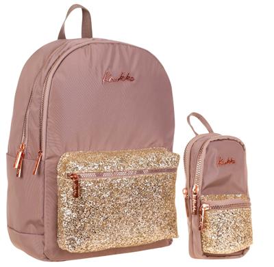 Kaukko Bright Kız Çocuk Taşlı Kahverengi Okul Çantası ve Çanta Şekilli Kalemlik Seti