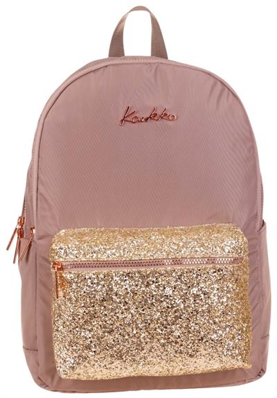 Kaukko Bright Kız Çocuk Taşlı Kahverengi Üç Bölmeli Okul Çantası - K1650