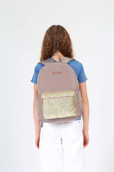 Kaukko Bright Kız Çocuk Taşlı Kahverengi Üç Bölmeli Okul Çantası - K1650
