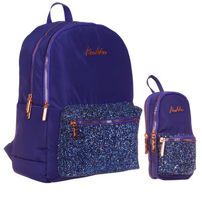 Kaukko Bright Kız Çocuk Taşlı Lacivert Okul Çantası ve Çanta Şekilli Kalemlik Seti