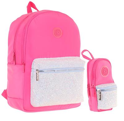 Kaukko Bright Kız Çocuk Taşlı Pembe Okul Çantası ve Çanta Şekilli Kalemlik Seti