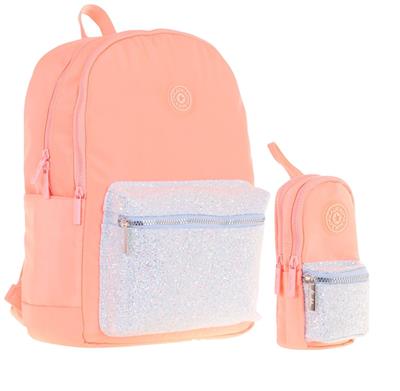 Kaukko Bright Kız Çocuk Taşlı Somon Okul Çantası ve Çanta Şekilli Kalemlik Seti