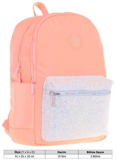 Kaukko Bright Kız Çocuk Taşlı Somon Üç Bölmeli Okul Çantası - K1810