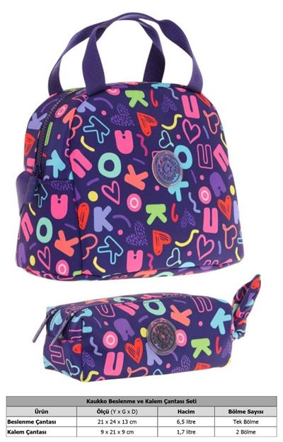 Kaukko Brokar Lacivert Kız Çocuk Isı Yalıtımlı Beslenme Çantası ve Kalemlik Seti