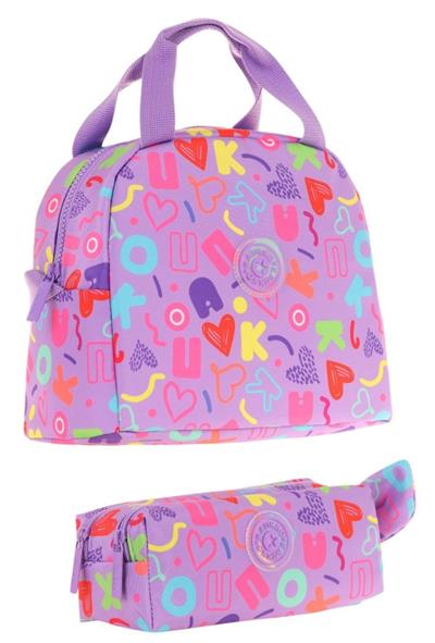 Kaukko Brokar Mor Kız Çocuk Isı Yalıtımlı Beslenme Çantası ve Kalemlik Seti