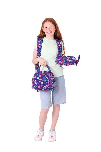 Kaukko Brokar Üçlü Okul Çanta Seti - Lacivert - Kalp ve Kaukko Baskılı - Kız Çocuk