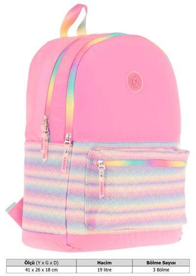 Kaukko Brush Üç Bölmeli Kız Çocuk Pembe Çok Renkli Okul Çantası - K1823