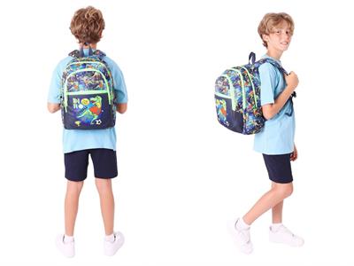 Kaukko Çanta Erkek Çocuk Dinazor Desenli Baskılı Okul Çantası ve Kalem Kutusu Seti (L5266+KK-L8266) - Siyah Yeşil