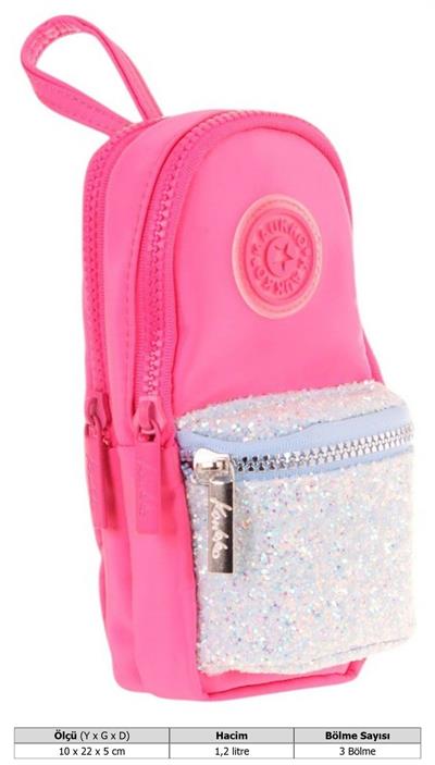 Kaukko Çanta Şekilli Kız Çocuk Üç Bölmeli Kalemlik - Pembe - Taşlı - K2722