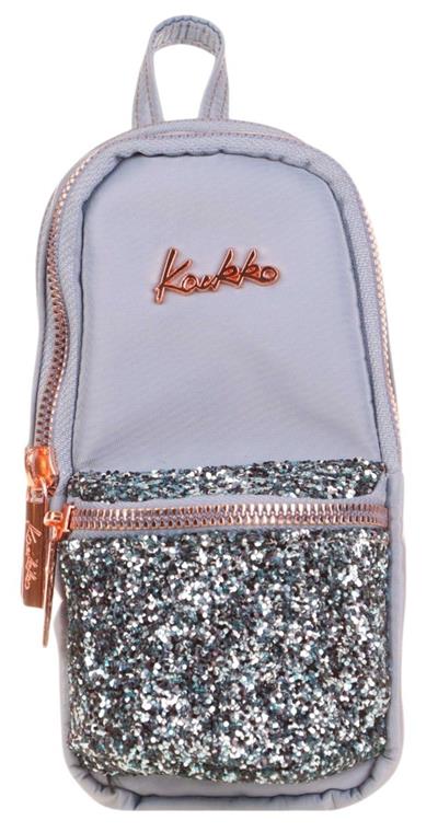 Kaukko Çanta Şekilli Kız Çocuk Üç Bölmeli Kalemlik - Gri - Taşlı - K2557