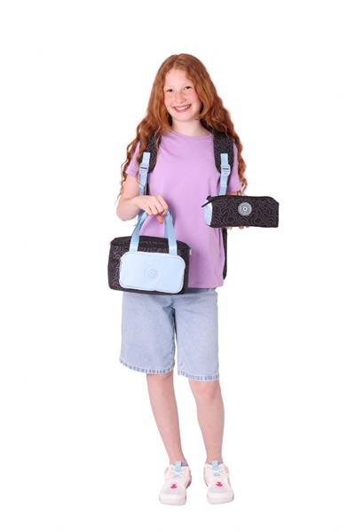 Kaukko Çizgi Desenli Siyah Mavi Kız Çocuk Üçlü Okul Çanta Seti